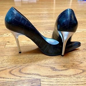 Steve Madden Black Leather Stiletto Silver Heels